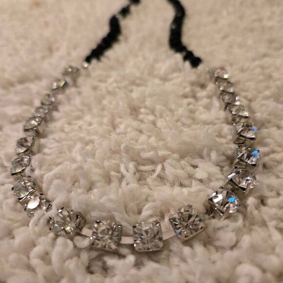 NWOT Long Faceted Jet Beads + Rhinestones Necklace - Picture 1 of 9
